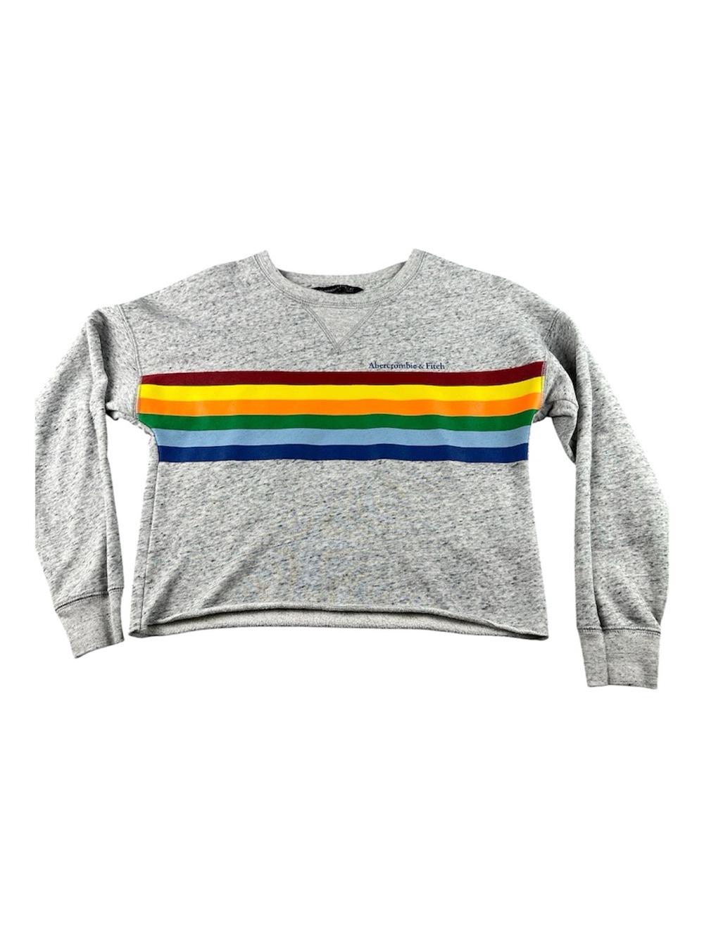 Abercrombie & Fitch Gray Y2K Pride Sweatshirt Cropped Rainbow Stripes Sz XS - Picture 2 of 7